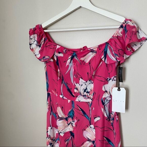 Leith Dress Floral Pink Sweetheart Neckline Midi Cocktail Casual Spring Formal - Picture 2 of 11